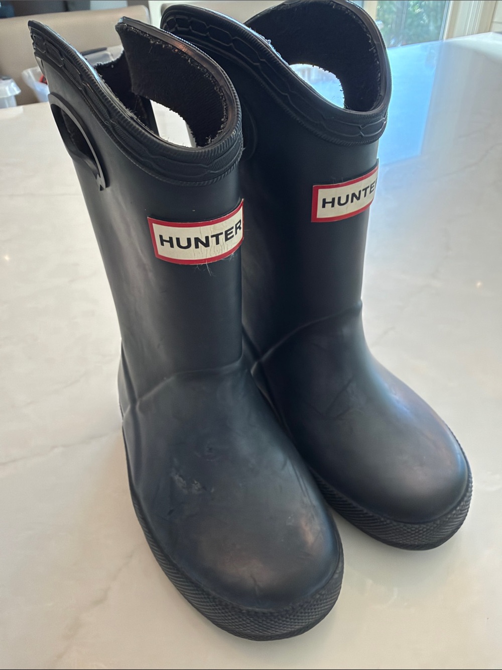 Hunter Kids Black Tall Waterproof Rain Boots with Pull Handles